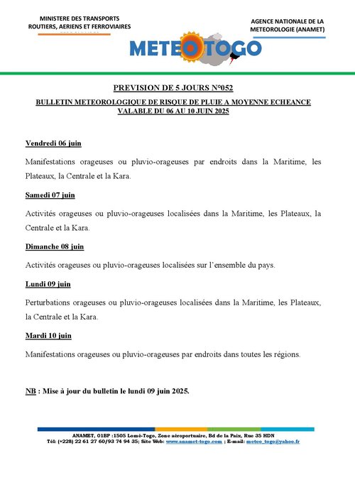 Bulletin du 06 au 10 juin 2025