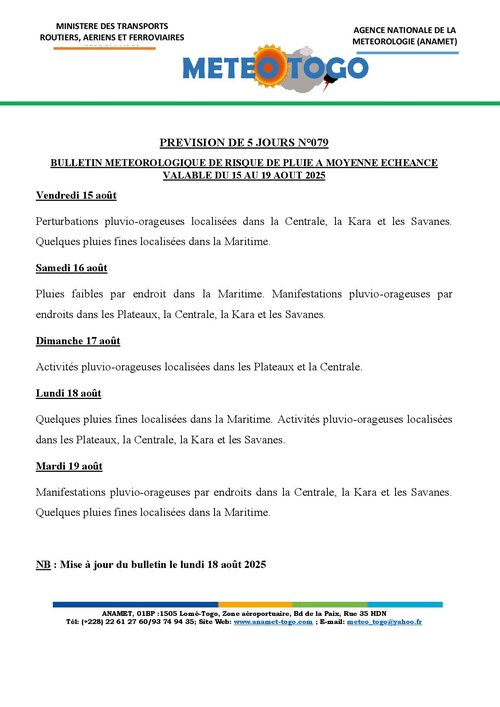 Bulletin du 15 au 19 août 2025