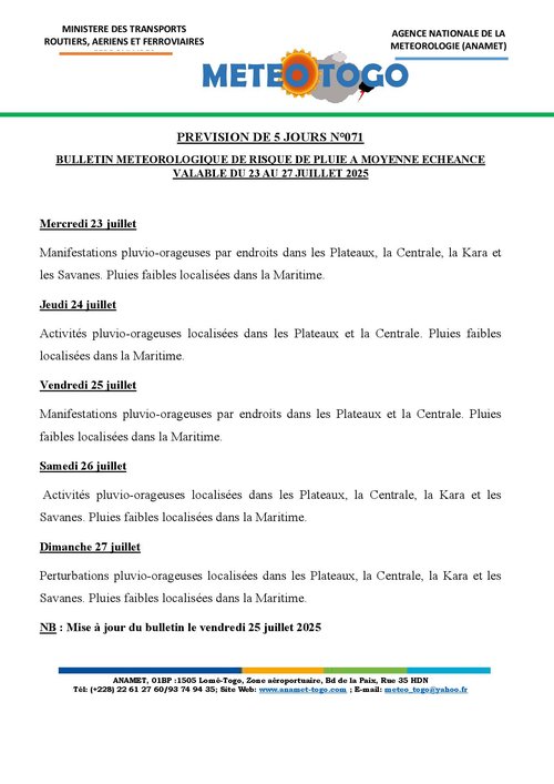 Bulletin du 23 au 27 juillet 2025